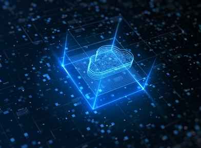 Blog: Securing Cloud Access with CAEP. Digital rendering of a cloud protected by a digital box